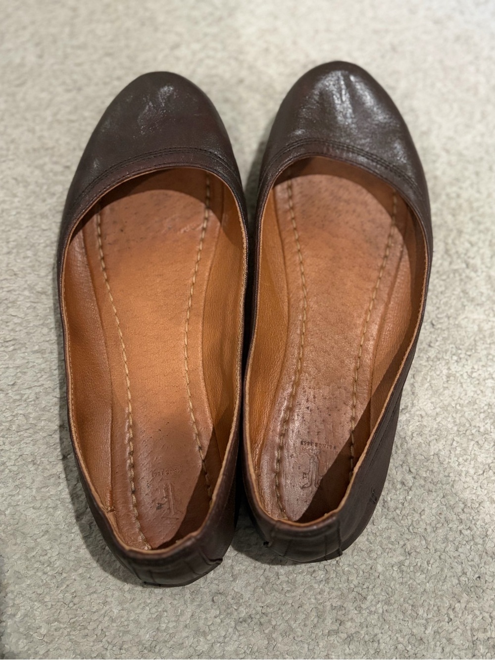 Frye Leather Ballet Flats, Women’s Dark Brown Size 9 Wide Flats, Leather Footbed
